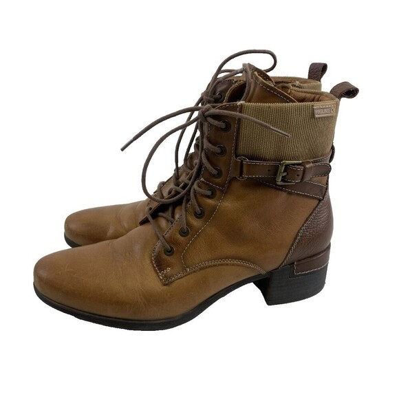 Pikolinos Malaga Lace Up Ankle Boots Brown Leather Low Heel Womens 40 US 9-9.5 - Picture 1 of 16